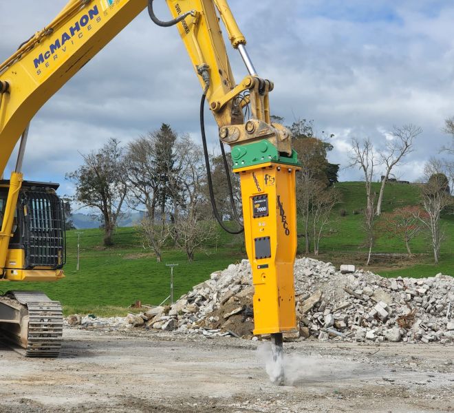An Indeco HP 7000 FS in the demolition of Waikeria prison in New Zealand
